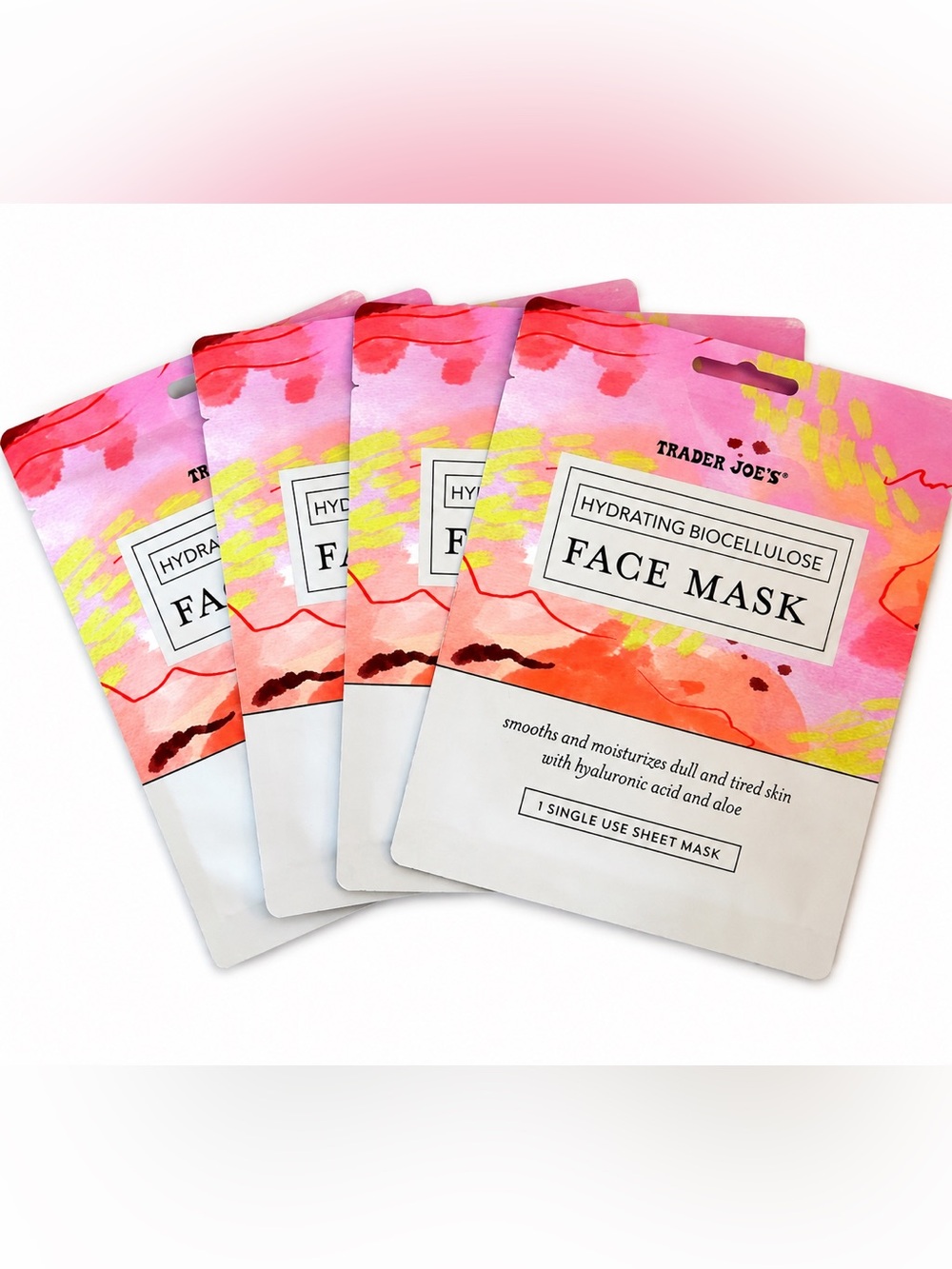 Trader Joe's Hydrating Biocellulose Face Mask — Pink (pack of 4)